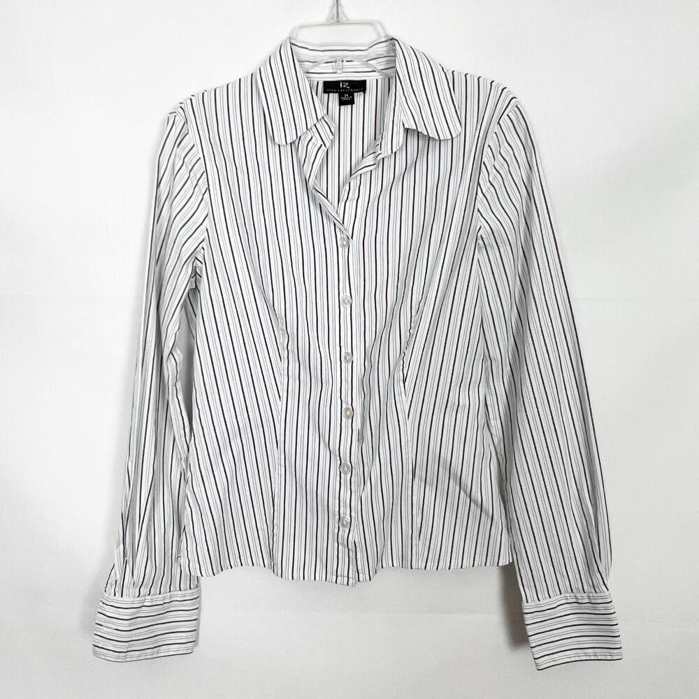 IZ Byer Vintage Y2K Button Down Striped Top Size Juniors Medium